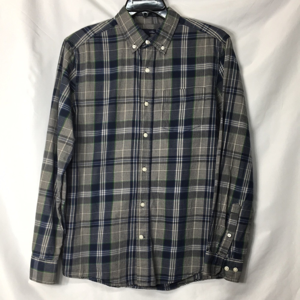 Gap Mens Blue Gray Green Plaid Button Up Shirt Size M Like-NEW Condition